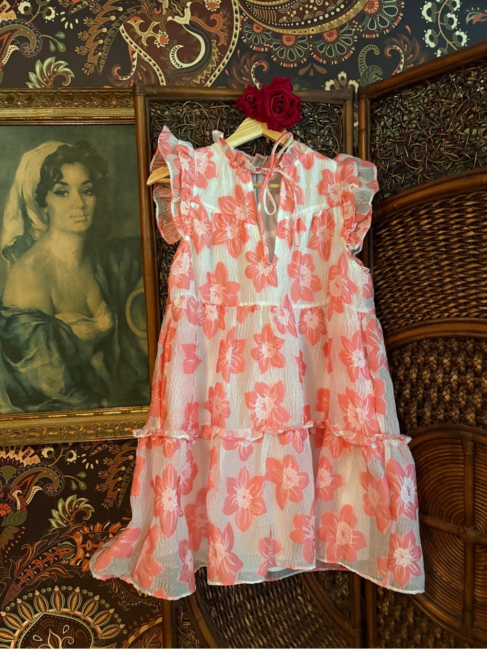 Buddy Love Pink Floral Babydoll Mini Dress Flutter Sleeve XS